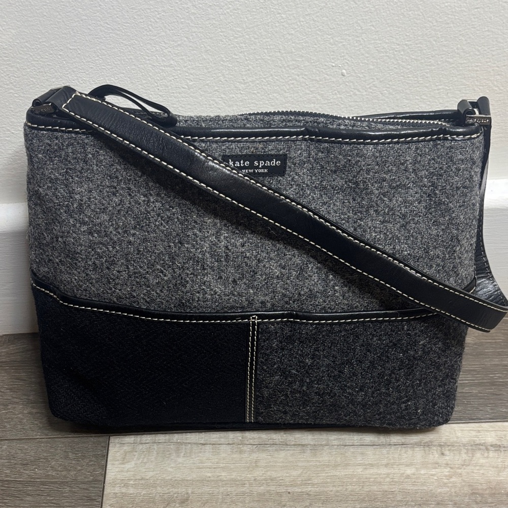 Vintage Kate Spade Black and Gray Wool Patchwork Small Bag - Picture 1 of 15